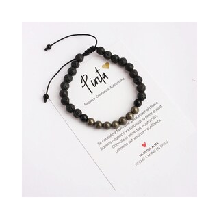 Foto 1 | Foto 1 | Pulsera Ajustable Para Hombre Con Piedra Pirita Y Piedra Volcánica - Venta Internacional.