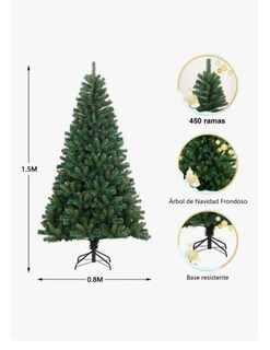 Foto 4 | Foto 4 | Árbol De Navidad 1.50 M Cm-top Artificial Frondoso Verde Pino 450 Ramas Con Soporte De Metal Para Fiestas En Centros Comerciales