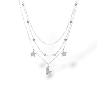 Foto 1 | Foto 1 | Collar Plateado Con Triple Estrella Y Circonitas En Forma De Luna Creciente - Venta Internacional.