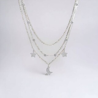 Foto 3 | Foto 3 | Collar Plateado Con Triple Estrella Y Circonitas En Forma De Luna Creciente - Venta Internacional.