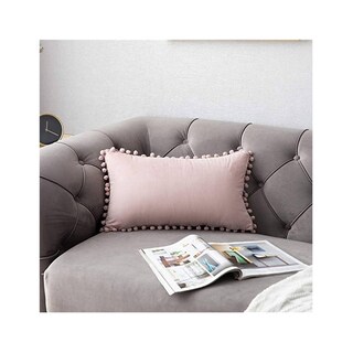 Foto 1 | Foto 1 | Pack De 2 Fundas De Cojín De Terciopelo Con Pompón  30 X 50 Cm  Color Rosa - Venta Internacional.