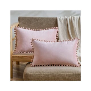 Foto 2 | Foto 2 | Pack De 2 Fundas De Cojín De Terciopelo Con Pompón  30 X 50 Cm  Color Rosa - Venta Internacional.