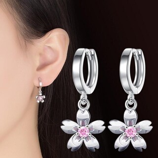 Foto 2 | Foto 2 | Pendientes De Plata 925 Con Forma De Argolla Rosa A La Moda Para Mujer - Venta Internacional.