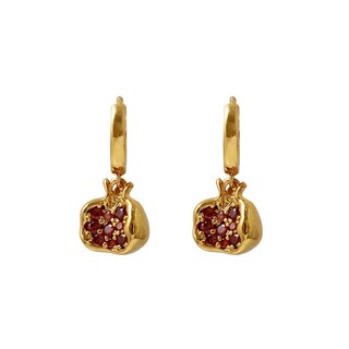 Foto 1 | Foto 1 | Pendientes Zebrago Tipo Argolla Con Colgante De Granada Chapados En Oro De 18 Quilates - Venta Internacional.