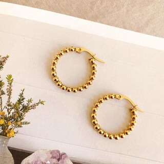 Foto 2 | Foto 2 | Pendientes Golden Hoops Para Mujer De Acero Inoxidable De 25 Mm - Venta Internacional.