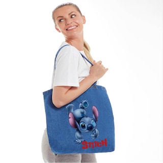 Foto 2 | Foto 2 | Bolsa De Tela Vaquera Estampada Lilo Stitch Y Punto Tarsero 35 X 40 Cm - Venta Internacional.