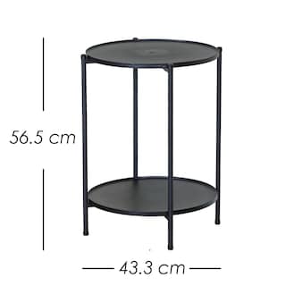 Foto 2 | Foto 2 | Mesa Auxiliar Redonda Con Doble Nivel Negra De Ilios Innova. Mesa Lateral De Metal Para Plantas Lámparas Y Accesorios
