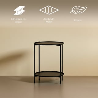 Foto 3 | Foto 3 | Mesa Auxiliar Redonda Con Doble Nivel Negra De Ilios Innova. Mesa Lateral De Metal Para Plantas Lámparas Y Accesorios