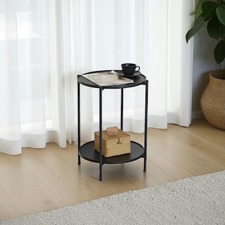 Foto 4 | Foto 4 | Mesa Auxiliar Redonda Con Doble Nivel Negra De Ilios Innova. Mesa Lateral De Metal Para Plantas Lámparas Y Accesorios