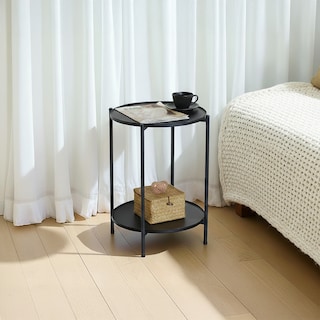 Foto 5 | Foto 5 | Mesa Auxiliar Redonda Con Doble Nivel Negra De Ilios Innova. Mesa Lateral De Metal Para Plantas Lámparas Y Accesorios