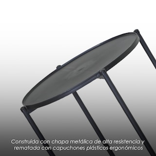 Foto 7 | Foto 7 | Mesa Auxiliar Redonda Con Doble Nivel Negra De Ilios Innova. Mesa Lateral De Metal Para Plantas Lámparas Y Accesorios