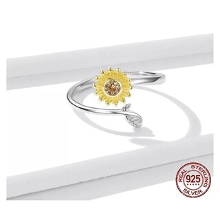Foto 2 | Foto 2 | Anillo De Plata 925 Con Forma De Girasol Ajustable Con Circonitas - Venta Internacional.