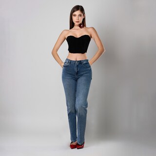 Foto 2 | Foto 2 | Jeans Mom Mujer Azul Deslavado Tiro Alto