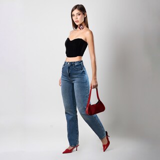 Foto 5 | Foto 5 | Jeans Mom Mujer Azul Deslavado Tiro Alto