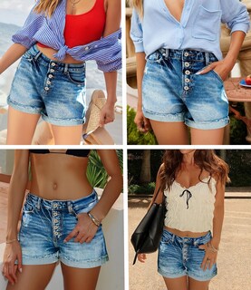 Foto 5 | Foto 5 | Pantalones Cortos Kissmoda De Mezclilla Para Mujer Talle Alto Azul Rasgado - Venta Internacional.