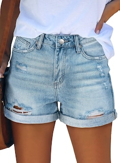 Foto 1 | Foto 1 | Pantalones Cortos Kissmoda De Mezclilla Para Mujer Talle Alto Azul Rasgado - Venta Internacional.