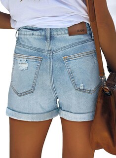 Foto 4 | Foto 4 | Pantalones Cortos Kissmoda De Mezclilla Para Mujer Talle Alto Azul Rasgado - Venta Internacional.