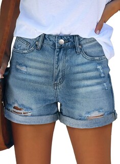 Foto 1 | Foto 1 | Pantalones Cortos Kissmoda De Mezclilla Para Mujer Talle Alto Azul Rasgado - Venta Internacional.