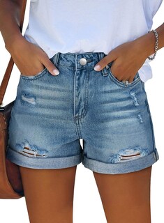 Foto 2 | Foto 2 | Pantalones Cortos Kissmoda De Mezclilla Para Mujer Talle Alto Azul Rasgado - Venta Internacional.