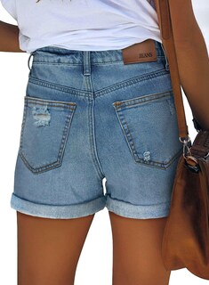 Foto 4 | Foto 4 | Pantalones Cortos Kissmoda De Mezclilla Para Mujer Talle Alto Azul Rasgado - Venta Internacional.