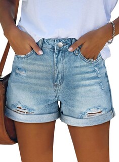 Foto 2 | Foto 2 | Jean Short Onlypuff De Cintura Alta Para Mujer Azul Claro Talla M - Venta Internacional.