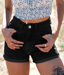 Foto 2 | Foto 2 | Pantalones Cortos Onlypuff Jean Para Mujer Cintura Alta Mezclilla Color Negro S - Venta Internacional.