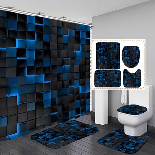 Foto 1 | Foto 1 | Juego De Cortinas De Ducha Lqcool 4 Unidades Cubos Negros En 3d Con Alfombras (negro Y Azul) - Venta Internacional.