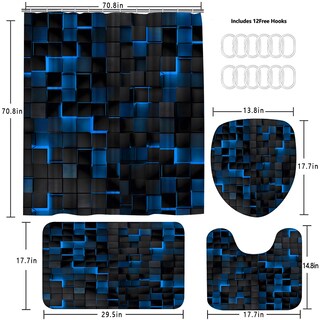 Foto 3 | Foto 3 | Juego De Cortinas De Ducha Lqcool 4 Unidades Cubos Negros En 3d Con Alfombras (negro Y Azul) - Venta Internacional.
