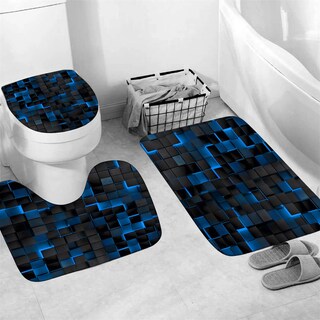 Foto 5 | Foto 5 | Juego De Cortinas De Ducha Lqcool 4 Unidades Cubos Negros En 3d Con Alfombras (negro Y Azul) - Venta Internacional.