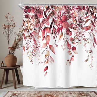 Foto 1 | Foto 1 | Cortina De Ducha Riyidecor Con Hojas De Eucalipto Color Burdeos 180 X 180 Cm - Venta Internacional.