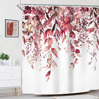Foto 3 | Foto 3 | Cortina De Ducha Riyidecor Con Hojas De Eucalipto Color Burdeos 180 X 180 Cm - Venta Internacional.