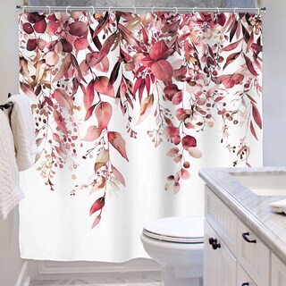 Foto 4 | Foto 4 | Cortina De Ducha Riyidecor Con Hojas De Eucalipto Color Burdeos 180 X 180 Cm - Venta Internacional.