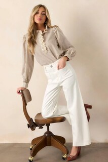 Foto 7 | Foto 7 | Vaqueros Cortos De Pierna Ancha Allimy Para Mujer Color Blanco Talla 12 - Venta Internacional.