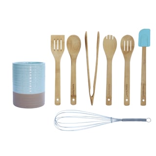 Foto 1 | Foto 1 | Juego De Utensilios De Bambú Con Base De Cerámica 8 Utensilios Y Almacenamiento - Venta Internacional.