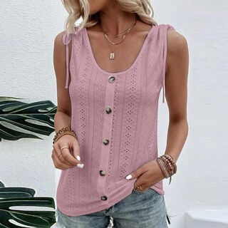 Foto 2 | Foto 2 | Camiseta Sin Mangas Lizalig Con Cuello En V Holgado Y Botones Rosa Oscuro - Venta Internacional.