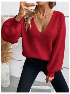 Foto 4 | Foto 4 | Jersey Gorglitter Con Lazo Tejido Trenzado Para Mujer Cuello En V Rojo Talla M - Venta Internacional.