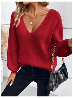 Foto 5 | Foto 5 | Jersey Gorglitter Con Lazo Tejido Trenzado Para Mujer Cuello En V Rojo Talla M - Venta Internacional.