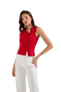 Foto 3 | Foto 3 | Camiseta Sin Mangas Suuksess Para Mujer Sin Mangas Con Botones Color Rojo Talla M - Venta Internacional.