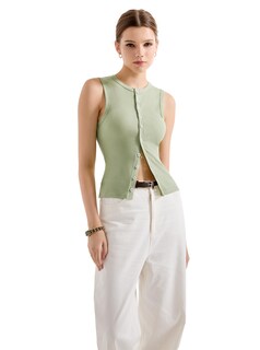 Foto 2 | Foto 2 | Camiseta Sin Mangas Suuksess Chaleco Sexy Acanalado Y2k Con Botones - Verde Claro - Venta Internacional.