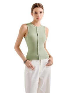 Foto 3 | Foto 3 | Camiseta Sin Mangas Suuksess Chaleco Sexy Acanalado Y2k Con Botones - Verde Claro - Venta Internacional.