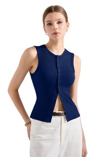 Foto 2 | Foto 2 | Camiseta Sin Mangas Suuksess Para Mujer Chaleco Sexy Acanalado Y2k Con Botones Azul Marino - Venta Internacional.