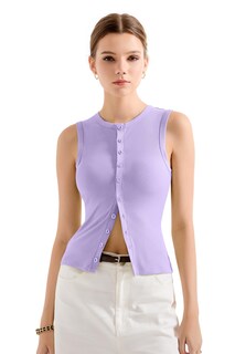 Foto 1 | Foto 1 | Camiseta Sin Mangas Suuksess Para Mujer Chaleco Sexy Acanalado Con Botones Y2k Color Morado - Venta Internacional.