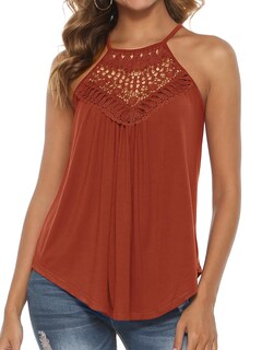 Foto 2 | Foto 2 | Top Bluetime  Casual  De Encaje  De Verano  Para Mujer  Rojo Y Marrón - Venta Internacional.