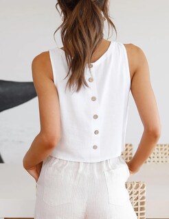 Foto 2 | Foto 2 | Top Corto Idealsanxun Blanco De Algodón Y Lino Sin Mangas Para Mujer - Venta Internacional.