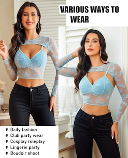 Foto 5 | Foto 5 | Top Corto Avidlove De Manga Larga De Malla Para Mujer Azul Claro - Venta Internacional.