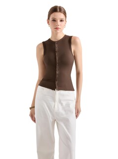 Foto 3 | Foto 3 | Camiseta Sin Mangas Suuksess Para Mujer Chaleco Sexy Acanalado Con Botones Y2k Marrón - Venta Internacional.