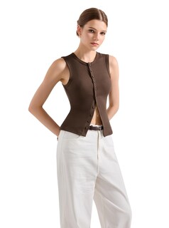Foto 7 | Foto 7 | Camiseta Sin Mangas Suuksess Para Mujer Chaleco Sexy Acanalado Con Botones Y2k Marrón - Venta Internacional.