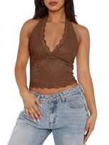 Camiseta Corta Sin Mangas Reoria Con Cuello En V Y Encaje Sin Espalda  Marrón - Venta Internacional.