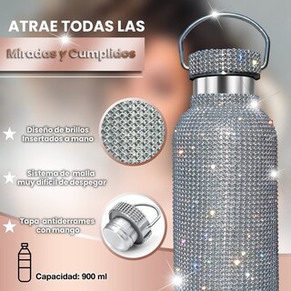 Foto 3 | Foto 3 | Botella Brillante Thermos Zuletti Con Purpurina Y Diamantes 900 Ml - Venta Internacional.