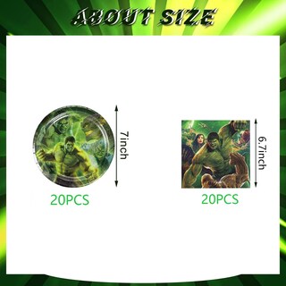 Foto 4 | Foto 4 | Paquete De 40 Artículos Para Fiestas Gysixgaosu Hulk Con 20 Platos Y Servilletas - Venta Internacional.
